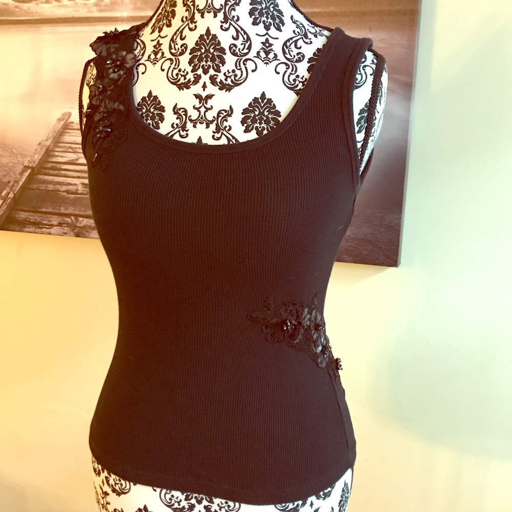 Custom embellished black tank top Medium